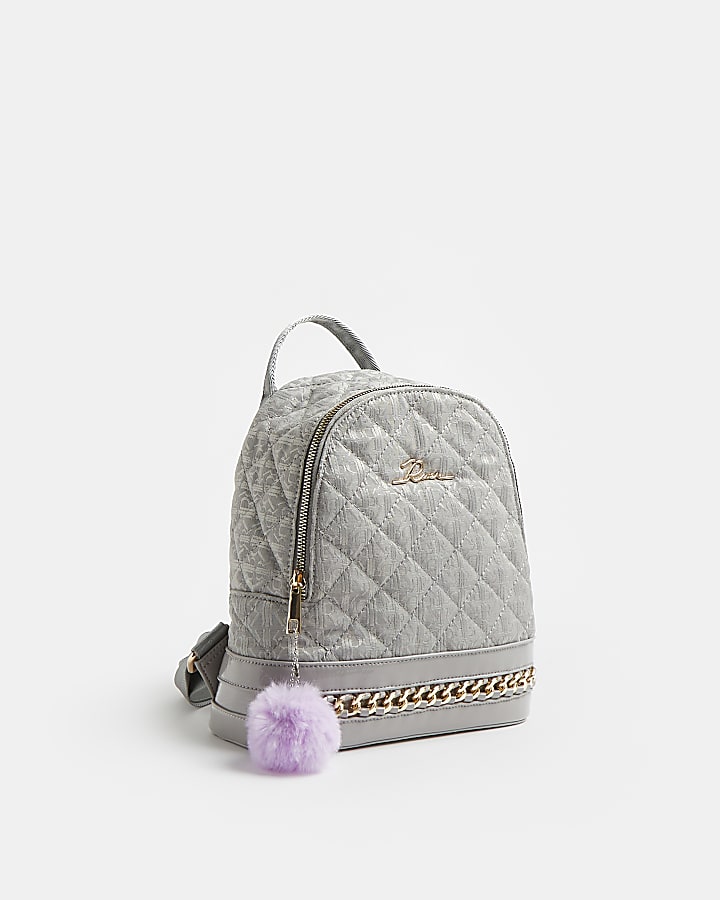 Girls grey RI quilted jacquard backpack