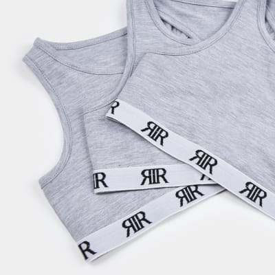 Girls grey RI racer crop top 3 pack