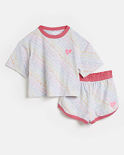 Girls grey RI rainbow stripe pyjama set