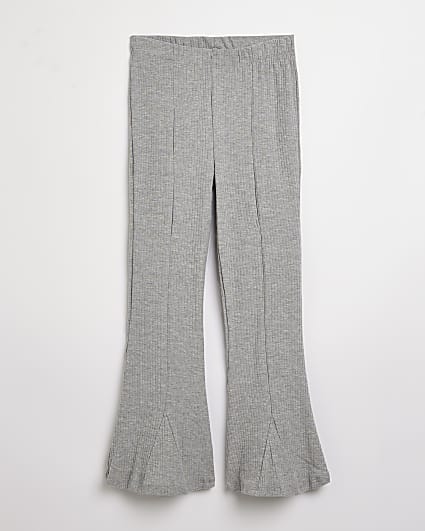 Girls grey ribbed seam front flared trousers