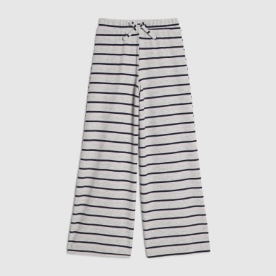 Girls Grey Striped Wide Leg Trousers