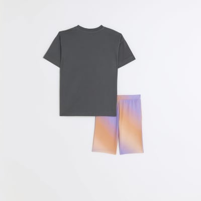 Girls grey t-shirt and ombre shorts set
