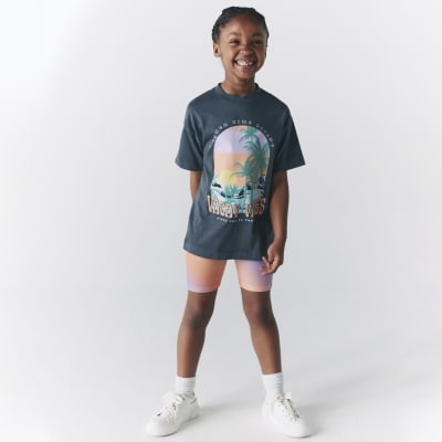 Girls grey t-shirt and ombre shorts set