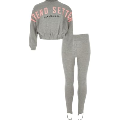 Girls grey ‘Trend setter’ sweatshirt outfit