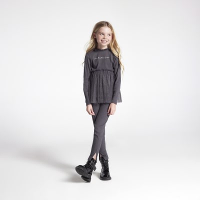 Girls Grey Tulle Hem Ribbed outfit