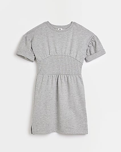 Girls Grey waisted t-shirt Dress