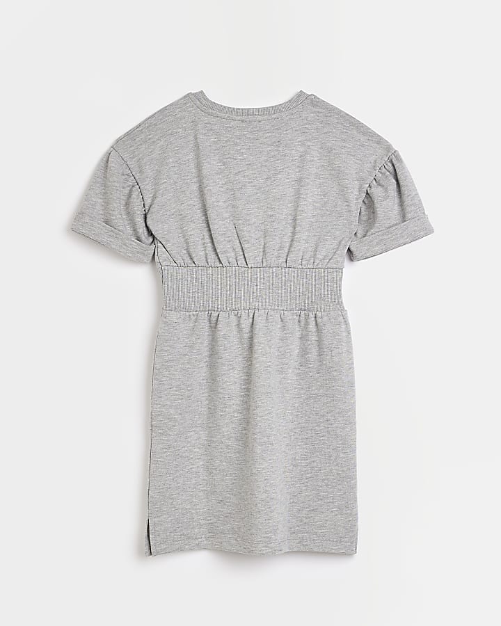 Girls Grey waisted t-shirt Dress