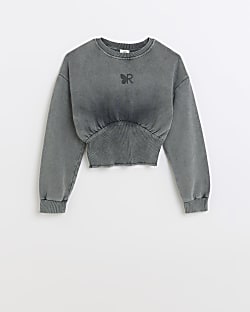 Girls grey washed corset sweatshirt