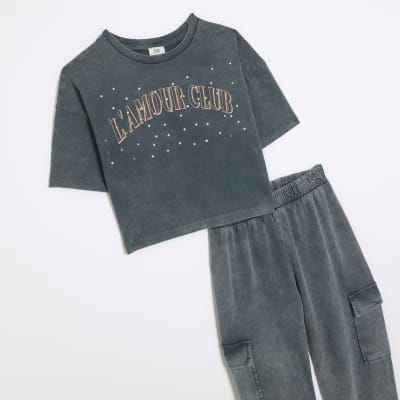 river island washed cargos in grey