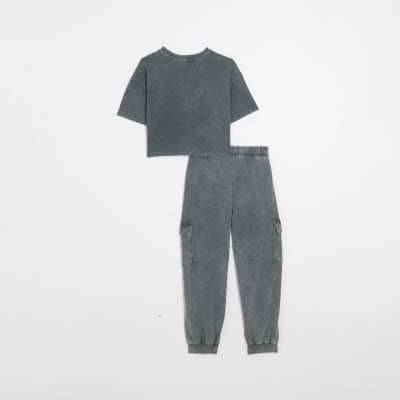 river island washed cargos in grey