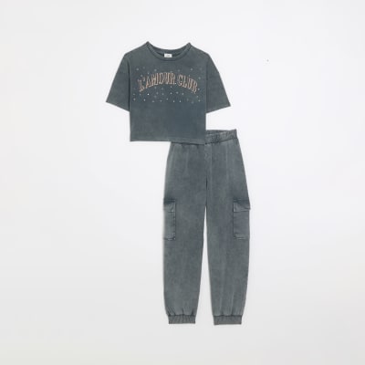 river island washed cargos in grey