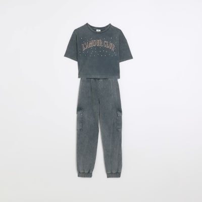 river island washed cargos in grey
