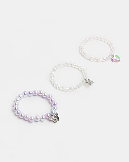 Girls Iridescent Beaded Charm Bracelet 3 Pack