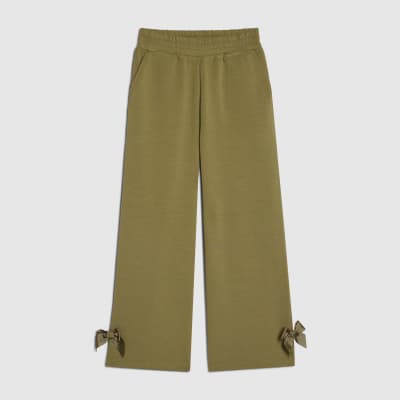 Girls Khaki Bow Wide Leg Premium Trousers