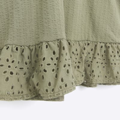 Girls Khaki Broderie Cut Out Dress