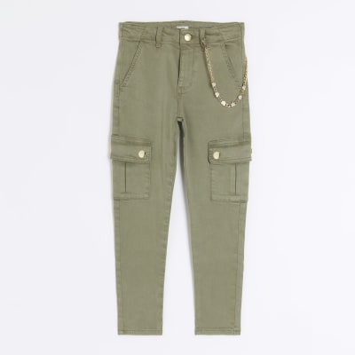 Girls khaki cargo jeans | River Island