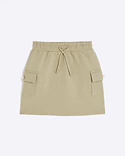 Girls khaki cargo pull on skirt
