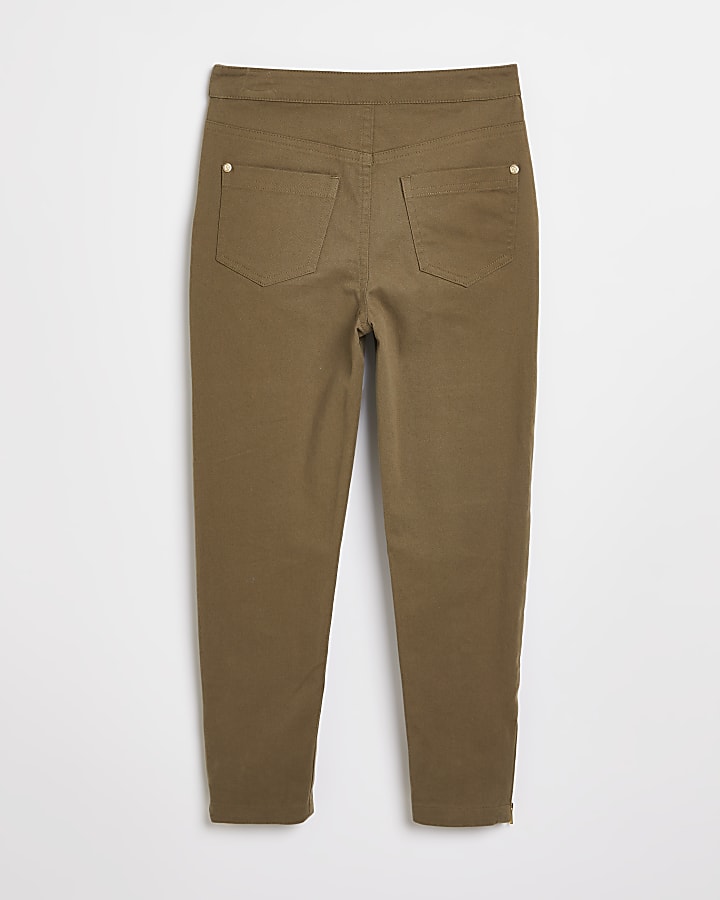 Girls khaki cargo zip trousers