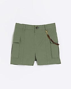 Girls khaki chain detail cargo shorts