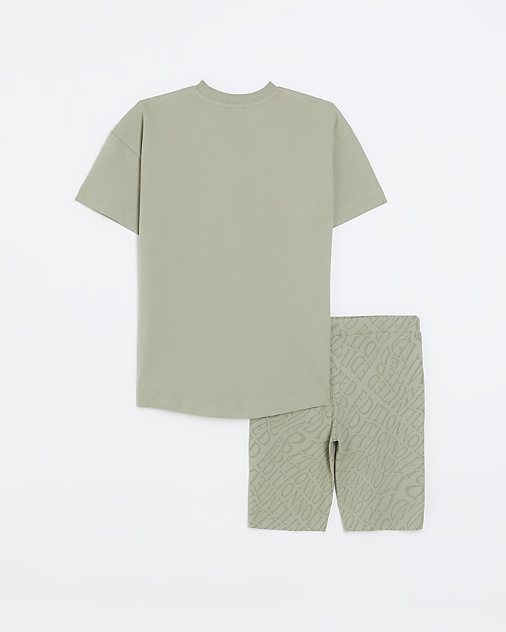 Girls Khaki graphic t-shirt and shorts outfit