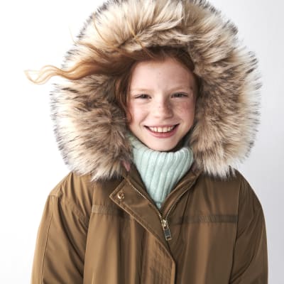 Girls khaki hooded parka coat River Island