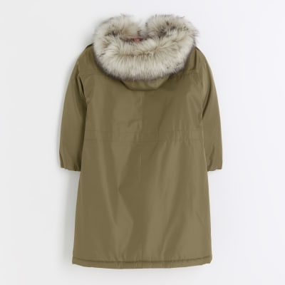 Girls khaki 2024 parka coat