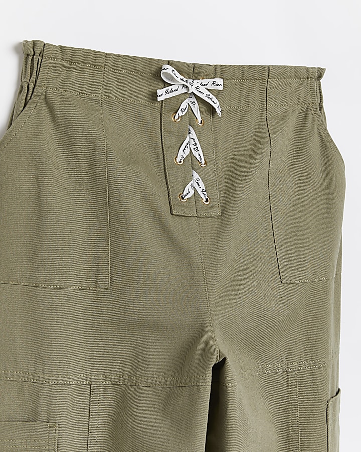 Mini girls lace up cargo pants River Island Girls Clothing Pants Cargo Pants 