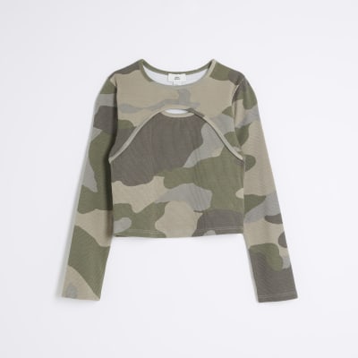 Women's Long Sleeve Crewneck Camo Print Sweatshirt - Casual Pullover Top X-Large