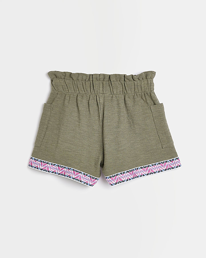 Girls khaki print Trim Shorts