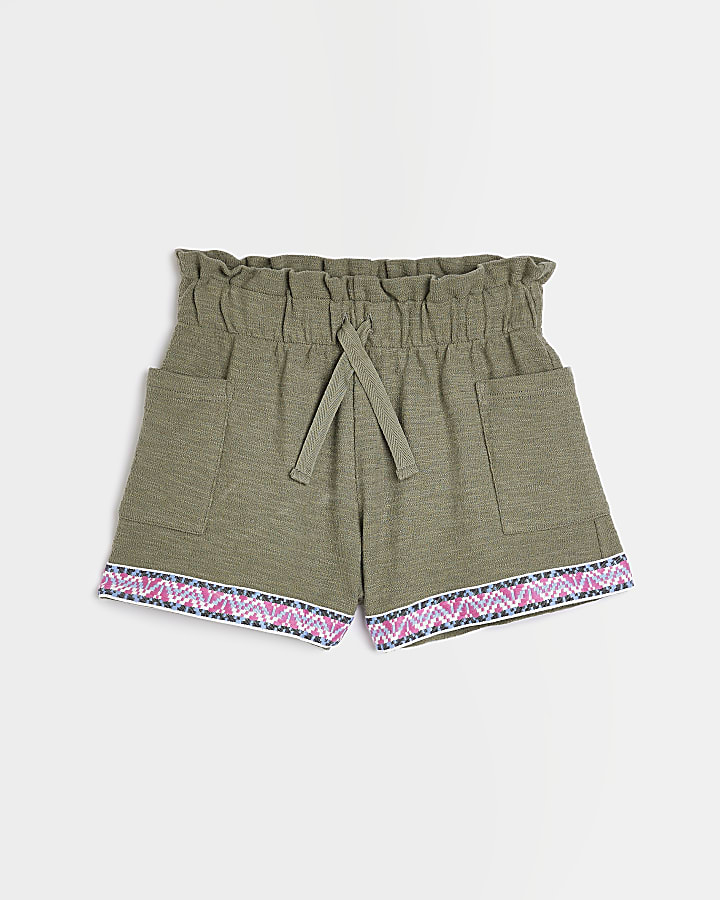 Girls khaki print Trim Shorts