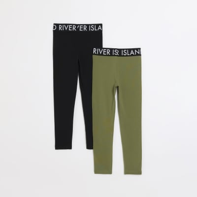 Girls khaki RI leggings 2 pack River Island