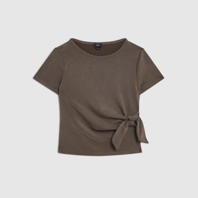 Girls Khaki Soft Touch Tie Side Top