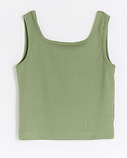 Girls Khaki Square Neck Crop vest top
