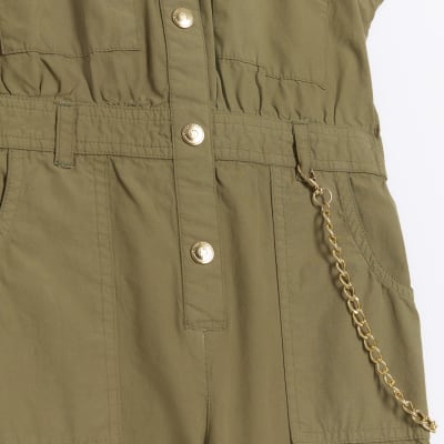 Girls khaki utility jumpsuit River Island