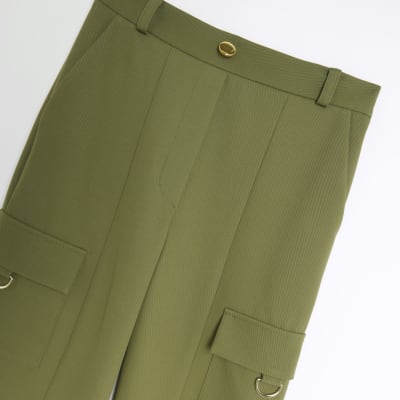 Girls Khaki Wide Leg Cargo Trousers