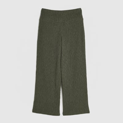 Girls Khaki Wide Leg Trousers
