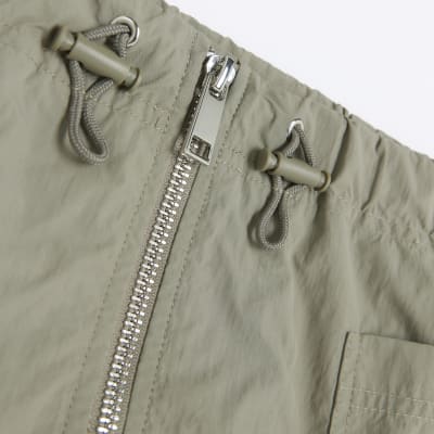 Girls khaki zip up cargo skirt
