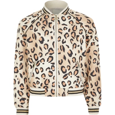 Girls leopard print bomber jacket | River Island