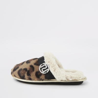 river island leopard print slippers