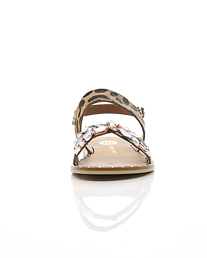 360 degree animation of product Girls leopard print gem sandals frame-3