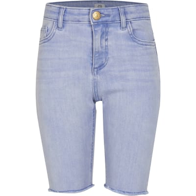 blue denim cycling shorts