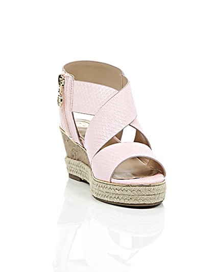 360 degree animation of product Girls light pink wedge sandals frame-5