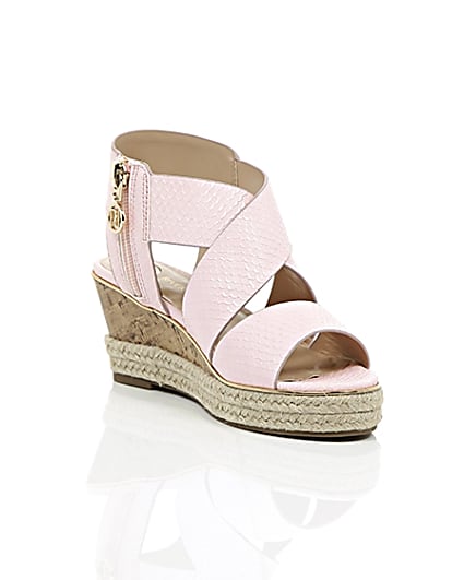 360 degree animation of product Girls light pink wedge sandals frame-6