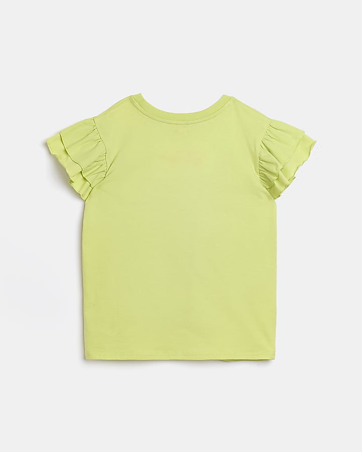 Girls lime frill sleeve t-shirt