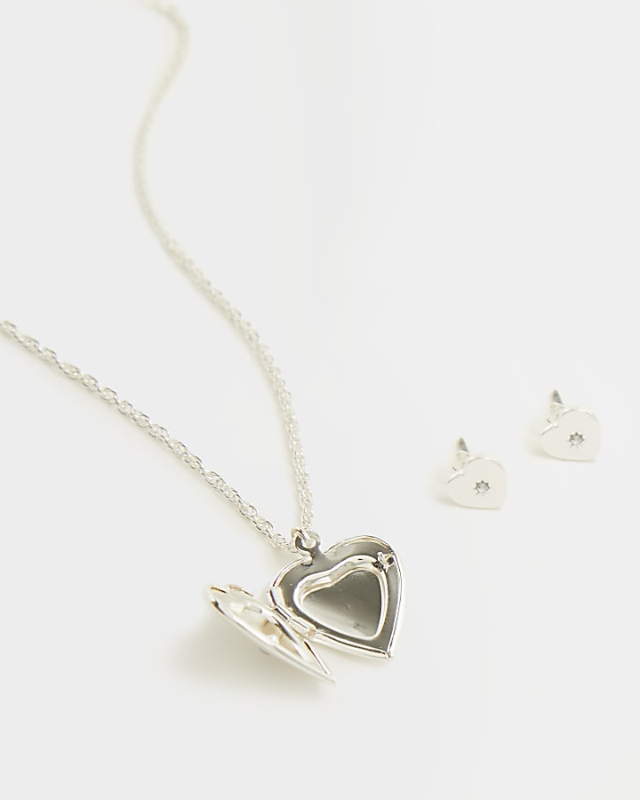 Girls metal heart necklace and earrings set