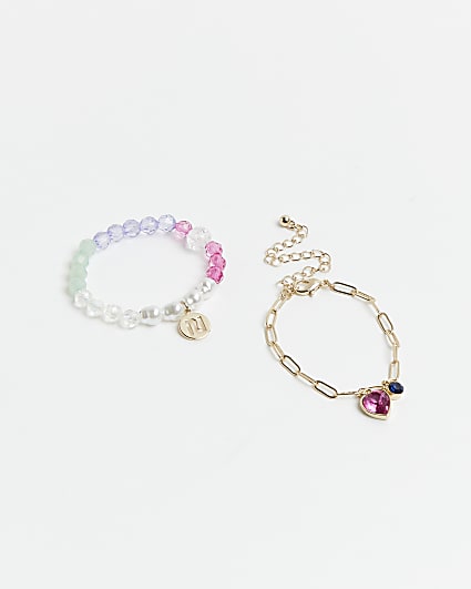 Girls multi bead and chain bracelet 2 pack