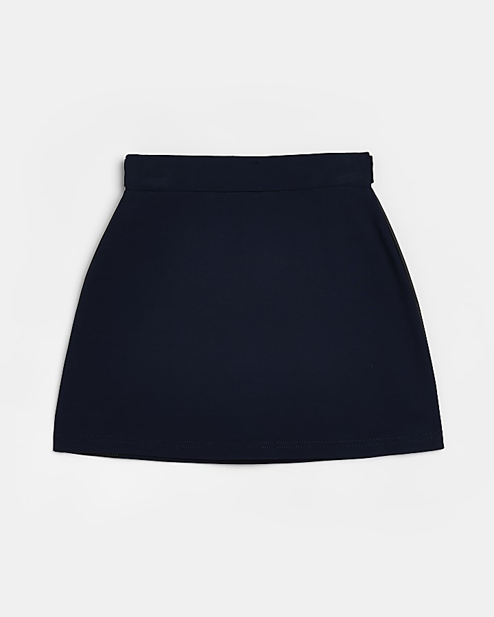 Girls navy A-line button skirt