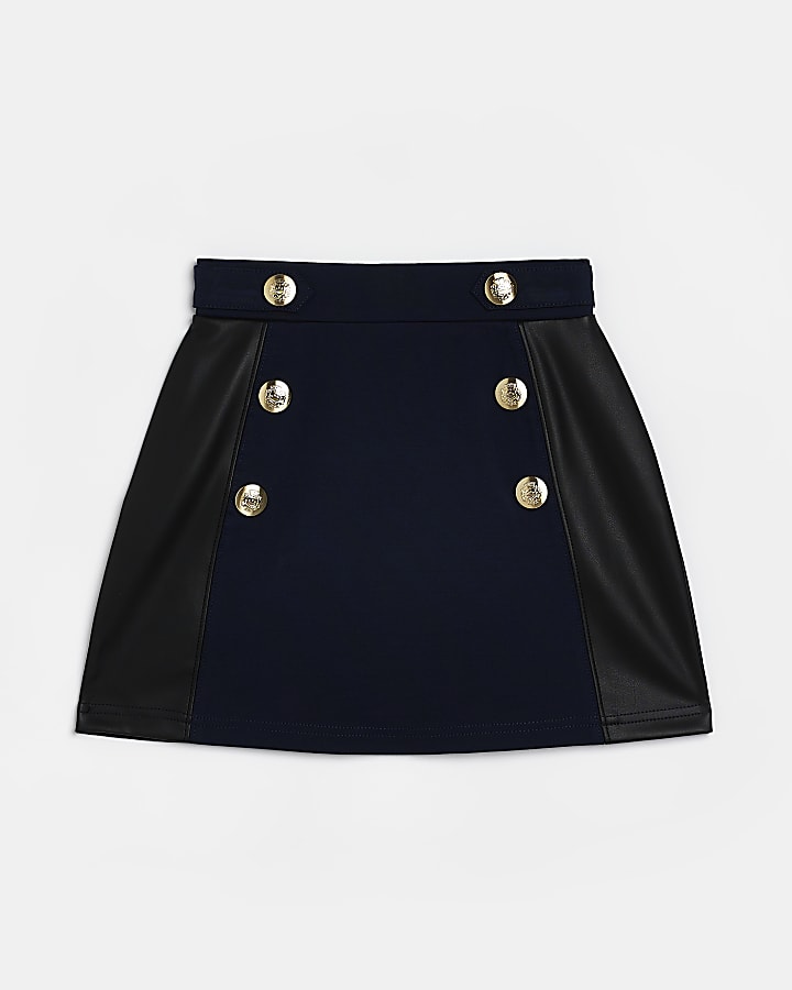 Girls navy A-line button skirt