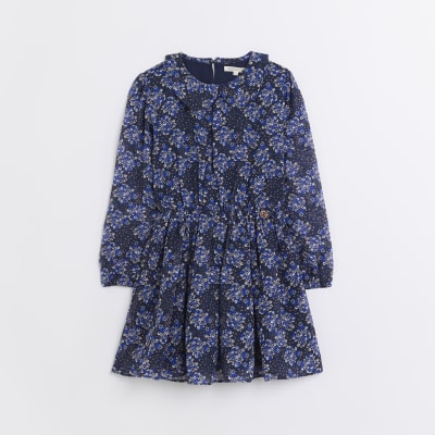 Girls Navy Angel & Rocket Ditsy Floral Dress | River Island