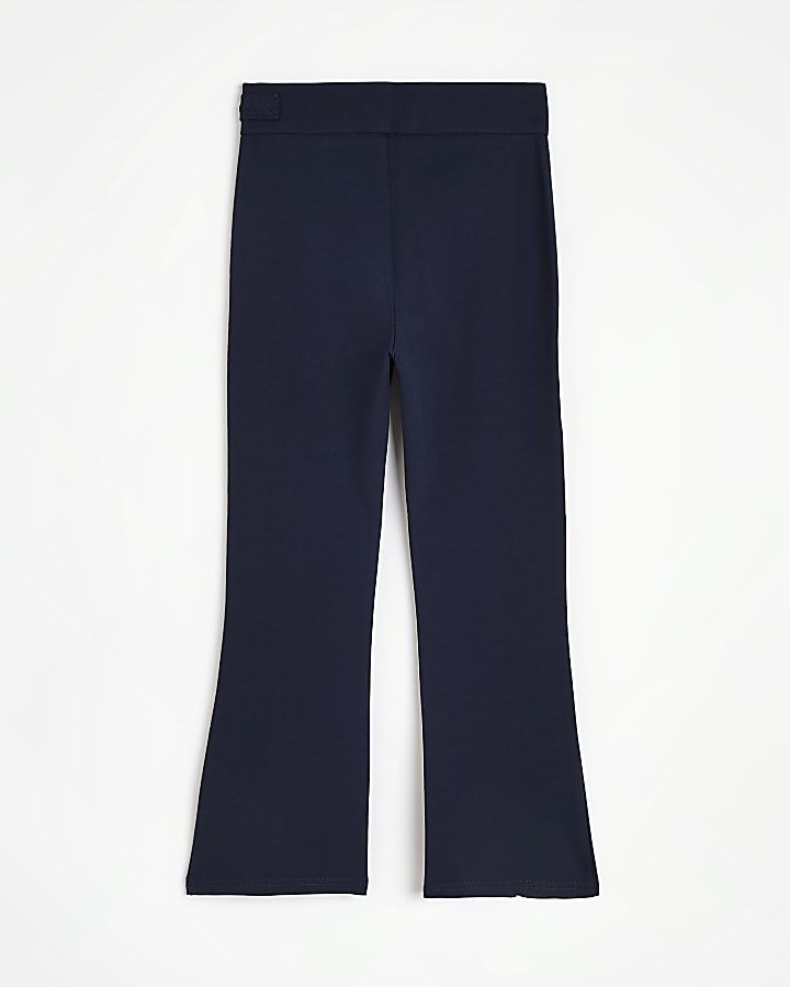 Girls Navy buckle Split Front Flared trousers